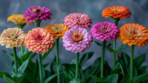 Colorful Zinnias Bouquet on Dark Background