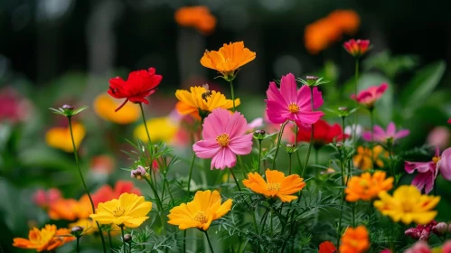 Cosmos Flowers Field - Beautiful Blossoms in Various Colors