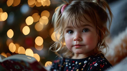 Curious Blonde Girl with Ponytails in Warm Lights