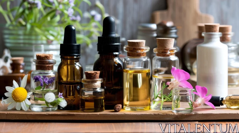 Essential Oils Collection with Flowers and Herbs AI Image
