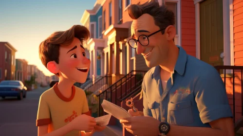 Father and Son 3D Animation on Colorful Street