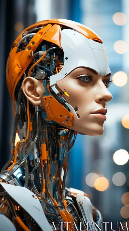 Female Android Portrait in Futuristic City AI Image