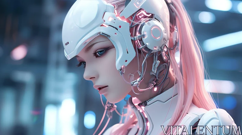 Futuristic Portrait of a Young Woman with Pink Hair AI Image