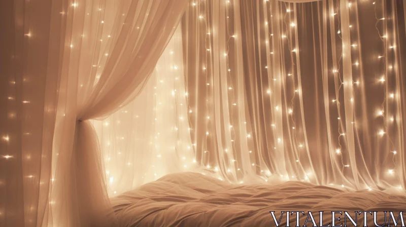 Serene White Bedroom with Fairy Lights AI Image