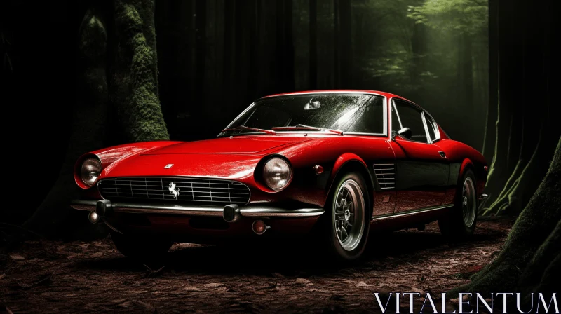 Vintage Charm: A Dark Crimson and White Sports Car in the Forest AI Image