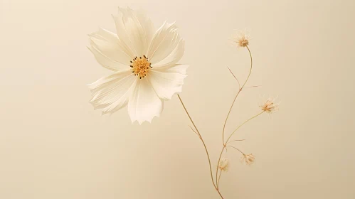 White Cosmos Flower Botanical Illustration
