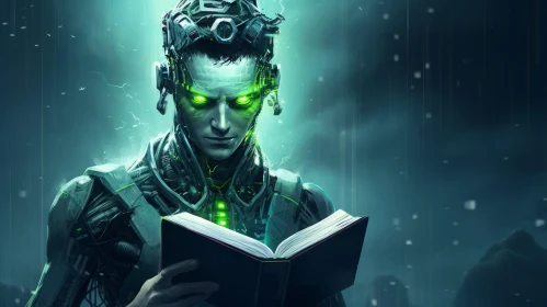 Cyborg Reading a Book - Digital Art