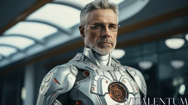 Futuristic Man in Silver Armor AI Image