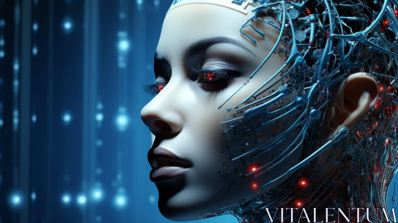Futuristic Woman Portrait with Glowing Red Eyes AI Image