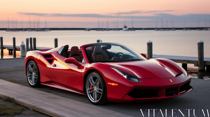Red Ferrari 488 Spider on Pier | Luxury Sports Car AI Image