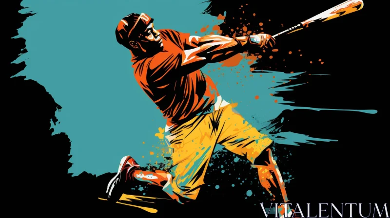 Baseball Batter Digital Painting | Energetic Sports Art AI Image