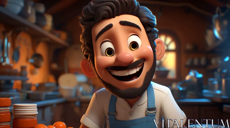 Cheerful Cartoon Character in Kitchen AI Image