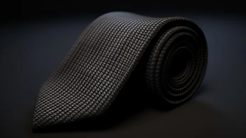 Dark Gray Textured Necktie on Black Background