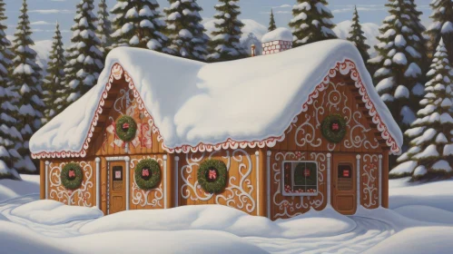 Enchanting Gingerbread House in Snowy Forest