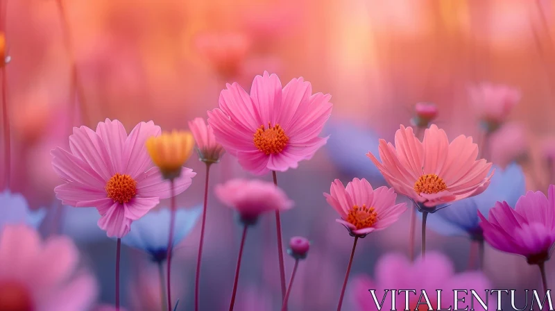 Field of Cosmos Flowers in Full Bloom AI Image