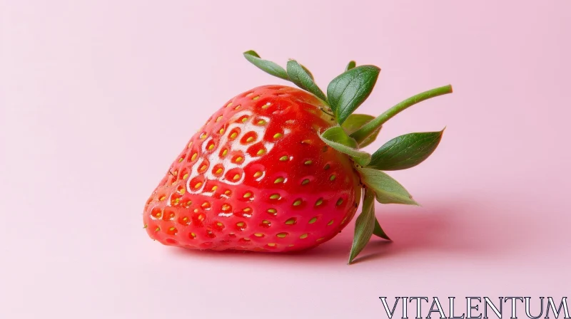 Ripe Red Strawberry on Pink Background AI Image