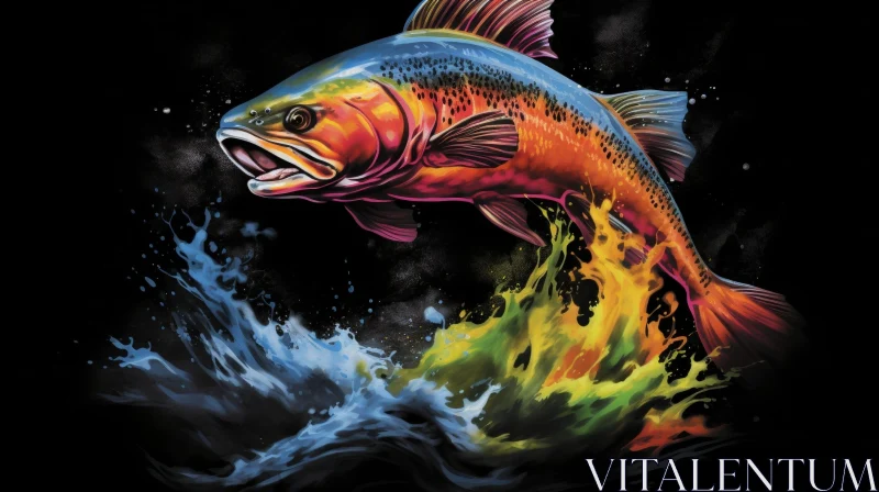 Colorful Fish Jumping Out of Water - Digital Painting AI Image