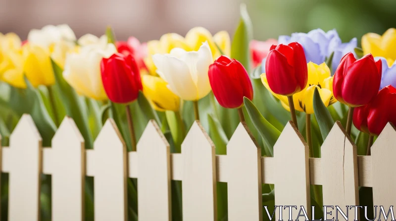 Colorful Tulip Flower Bed in Nature AI Image