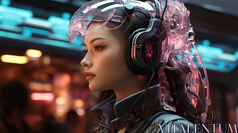 Futuristic Woman in Helmet and Headphones AI Image