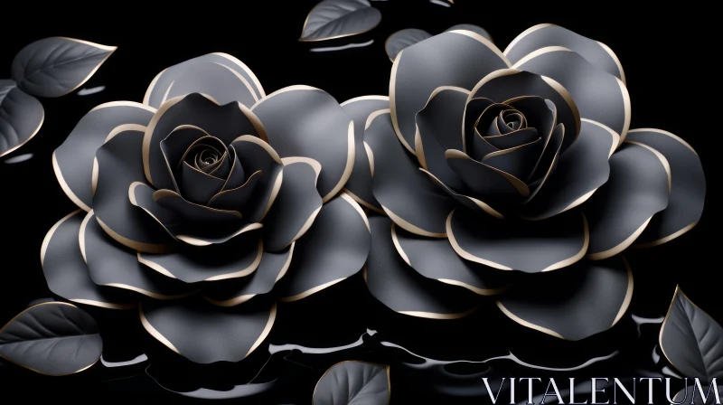 Luxurious Black Roses on Gold Outlined Background AI Image