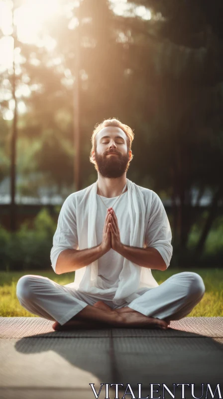 Serenity in White: Meditating Man on Yoga Mat AI Image