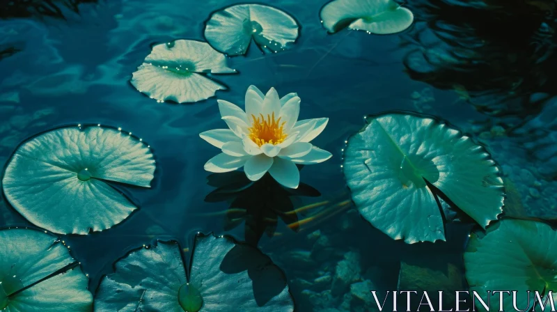 White Water Lily in Serene Pond AI Image