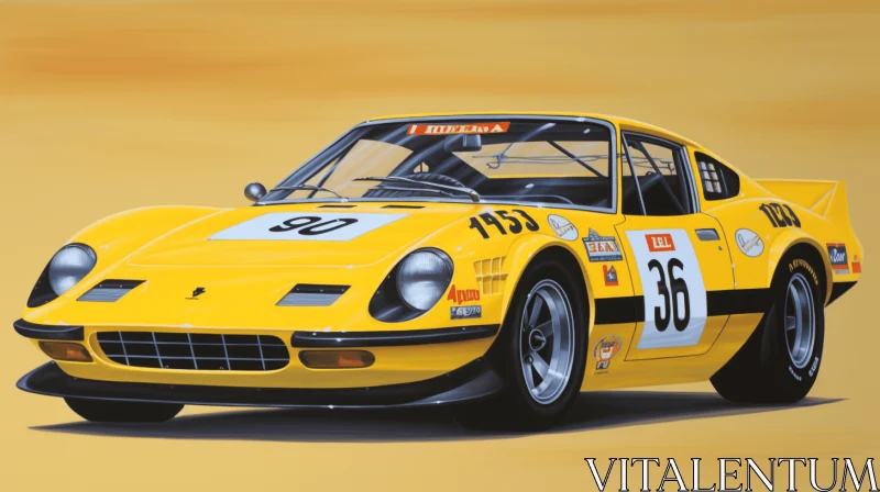 Yellow Race Car Painting | Detailed and Elegant Artwork AI Image