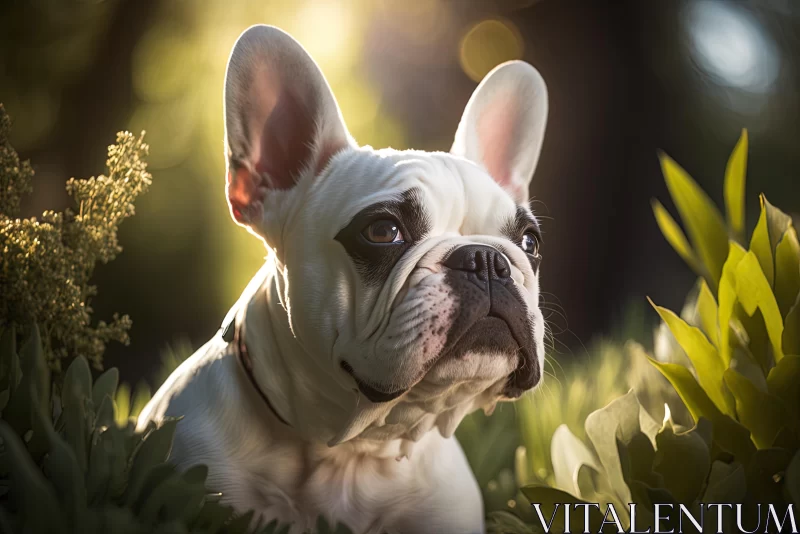 Captivating Portrait of a White French Bulldog in Sunlight AI Image