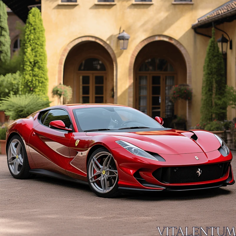 Luxurious Ferrari Sports Car in Front of a Villa | Precisionist Style AI Image