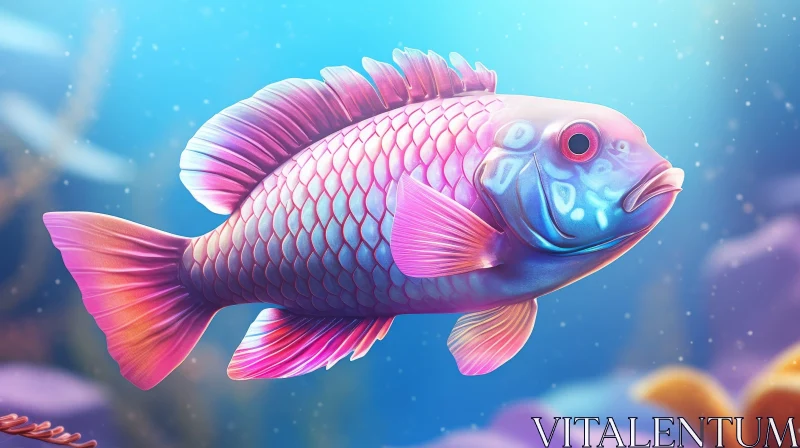 AI ART Pink and Blue Fish Swimming in Colorful Ocean