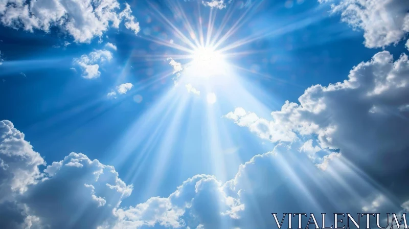 Sunlight and Bright Clouds in Blue Sky AI Image