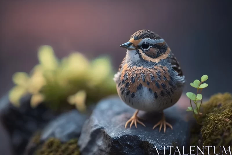Captivating Portrait of a Small Bird on Rocks - Soft-Focus Photography AI Image