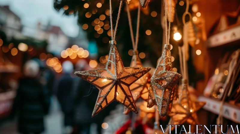 Christmas Star Ornaments at Festive Market AI Image