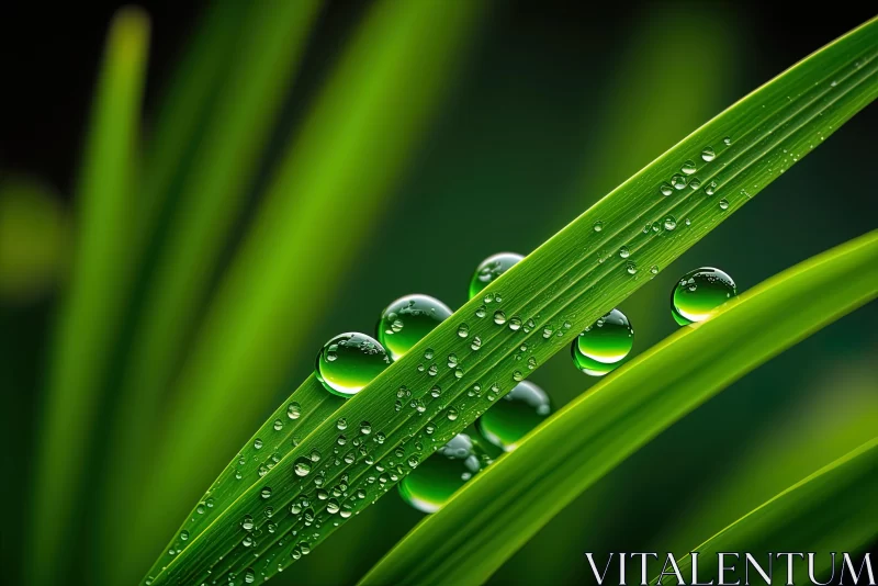 Close Up of Water Droplets on Blade of Grass | Naturalistic Charm AI Image