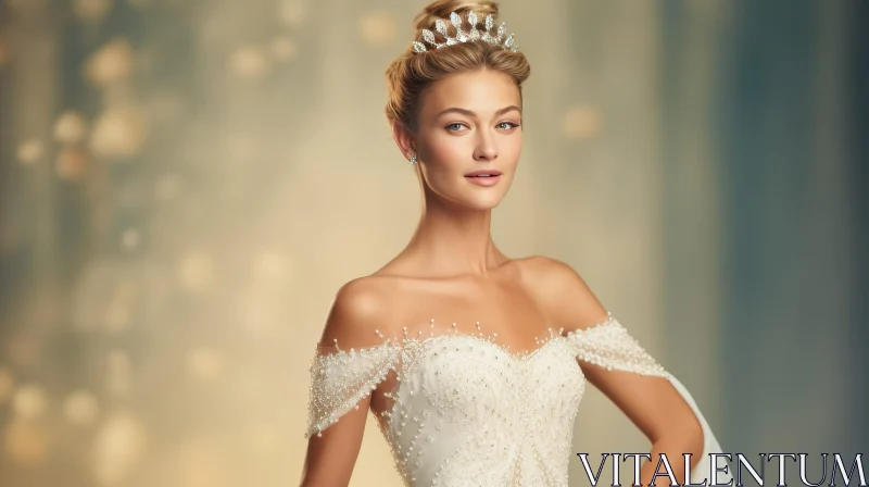 Elegant Bride in Wedding Dress AI Image