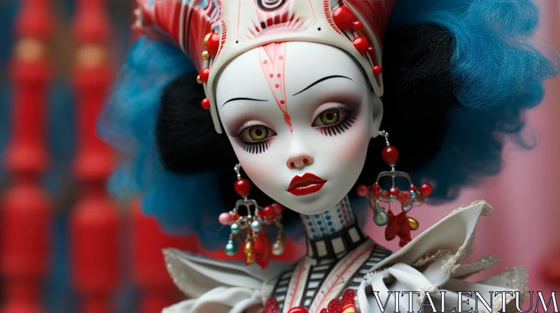 Enchanting Doll Portrait in Red and White - Art Photography AI Image