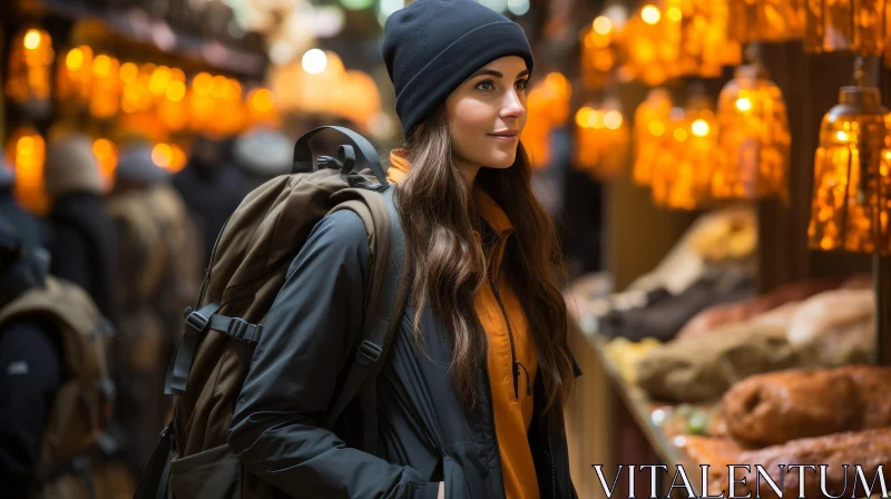 Exploring European Christmas Market - Young Woman in Black Jacket AI Image