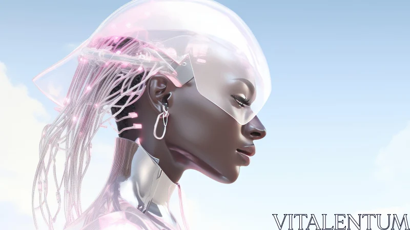 AI ART Futuristic Woman Portrait with Pink Light Helmet