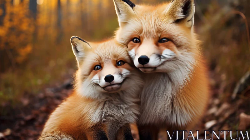 Majestic Encounter: Two Foxes in Forest AI Image