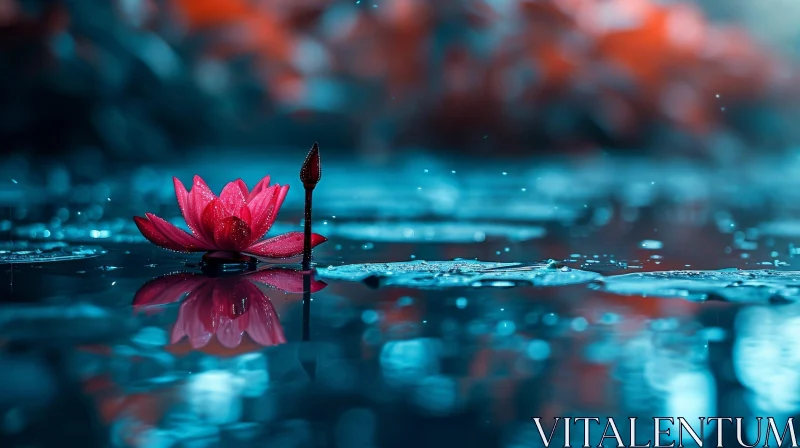 Pink Flower in Pond: Serene Close-Up View AI Image