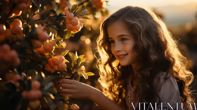 Serene Girl in Apricot Orchard AI Image
