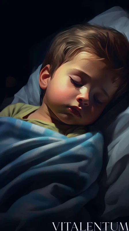 AI ART Sleeping Child Portrait on Bed