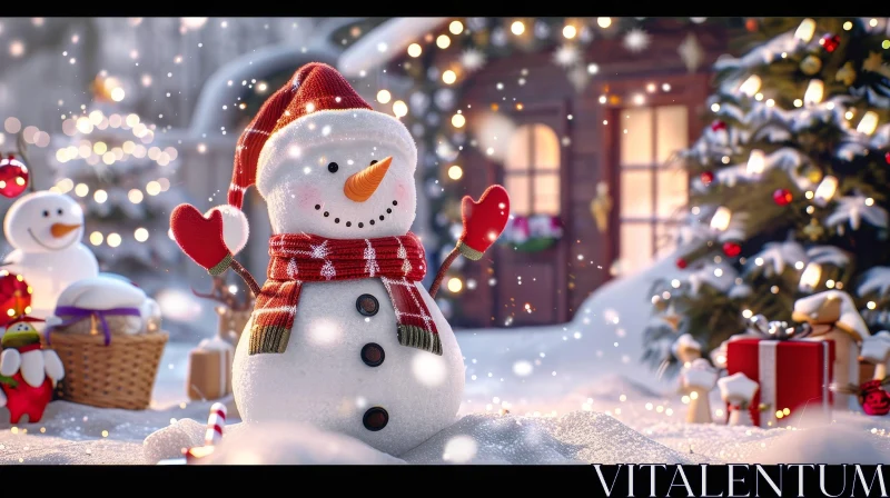 Snowman in Snowy Forest - Winter Christmas Scene AI Image