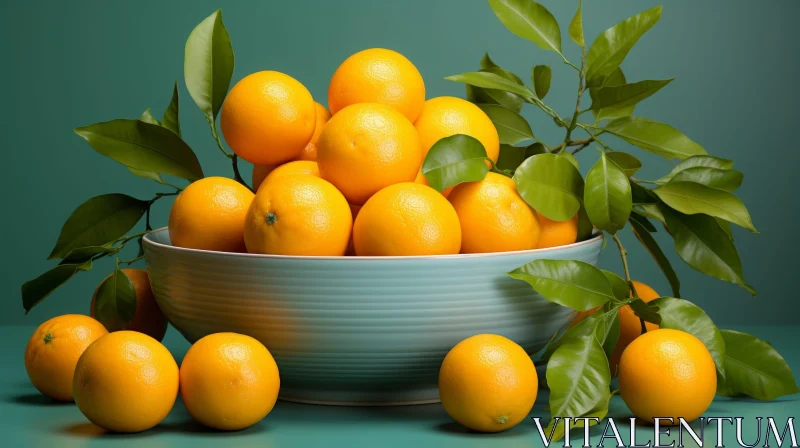 Still Life: Vibrant Oranges in Blue Bowl AI Image