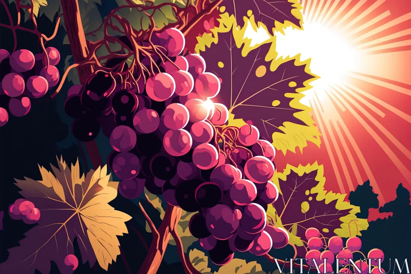 Captivating Grape Illustration: Sunlit Beauty in Retro Style AI Image