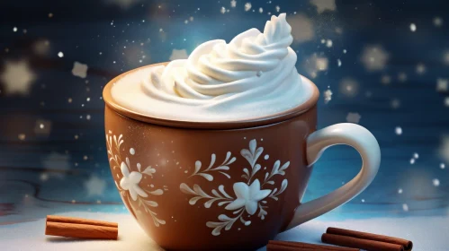 Cozy Cup of Hot Chocolate with Whipped Cream and Cinnamon Sticks