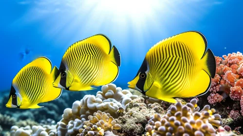 Enchanting Underwater Scene with Yellow Tang Fish and Colorful Coral Reef