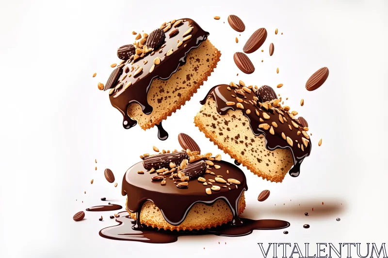 AI ART Exquisite Chocolate Nut Cakes on White Background