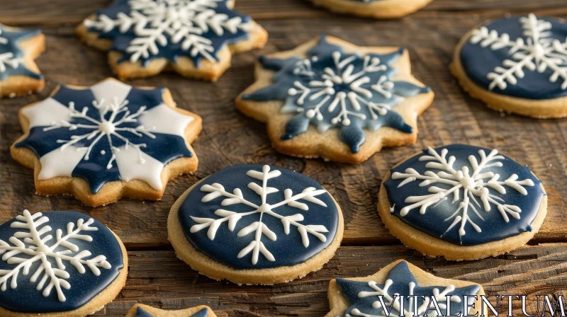 Iced Sugar Cookies on Wooden Table AI Image