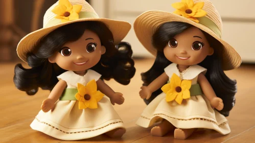 Identical Dolls in Yellow Dresses with Straw Hats